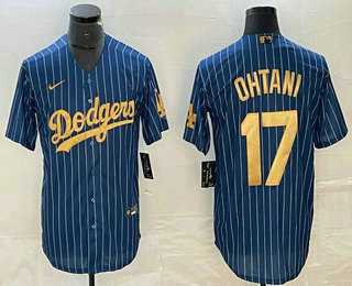 Men's Los Angeles Dodgers #17 Shohei Ohtani Blue Gold Pinstripe Cool Base Stitched Baseball Jersey,We sell and wholesale Men's Los Angeles Dodgers #17 Shohei Ohtani Blue Gold Pinstripe Cool Base Stitched Baseball Jersey on line form chian!